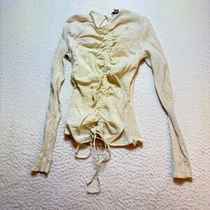 Topshop womens shirt 4 Ruched Front Long Sleeve Top Tie Detail Keyhole‎ Back